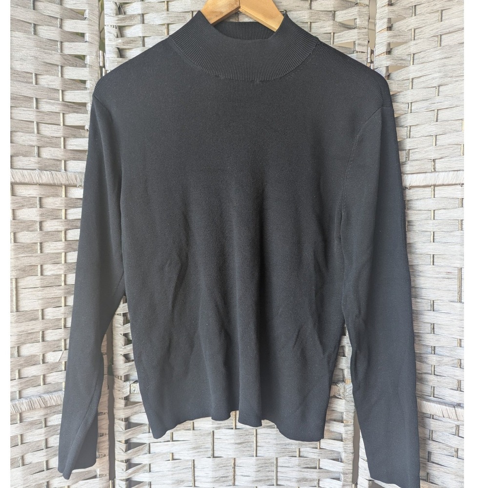 Coldwater Creek Black Silk Blend Mock Neck‎ Long Sleeve Sweater Minimalist Sz XL